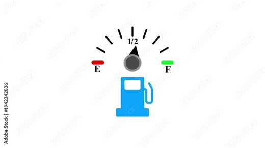 Fuel Gauge Indicator with Half Level and Gas Station Pump Icon, Petrol Fuel Meter Dashboard Symbol, Energy and Transportation Illustration.