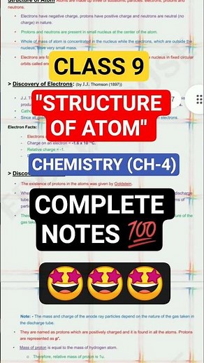 Class 9 Structure of Atom || Complete notes || Chemistry Chapter 4 #class9chemistry #ncert #kv #cbse