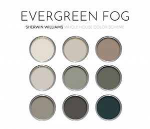 Evergreen Fog Sherwin Williams Paint Palette, Color of the Year, Best Selling Neutrals, Interior Design Color Scheme, Rosemary - Etsy