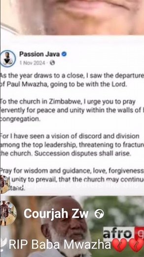 Passion Java prophecies about the death of Paul Mwazha in 1 Dec 2024 and it fulfilled today