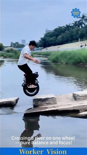 INSANE BALANCE! Man Rides Electric Unicycle Across a River 😱