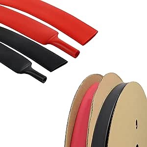 2 Pack Heat Shrink Tubing 3:1 Adhesive-Lined Shrinkable Tube Insulation Sealing Cable Protector Black & Red (1/2" Black 5Feet +Red 5Feet)