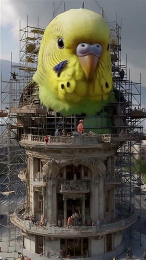 Giant moving budgie under construction【AI生成】