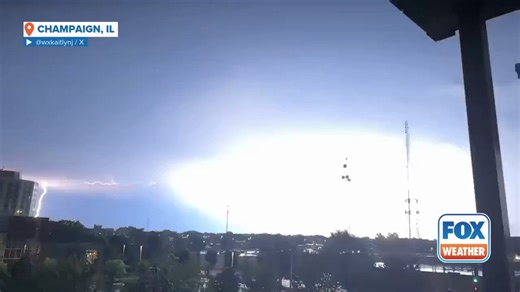 ⚡LIGHT SHOW: A resident in Champaign, Illinois, captured in slow motion the vibrant lightning streak across the sky on Sunday. #Illinois #SevereWx #lightning #thunderstorm #FoxWeather | FOX Weather