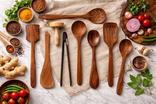 Handmade Wooden Kitchen Utensils Set | Natural Wood Cooking Tools | Eco Friendly Spoon & Spatula Set | Indian Handicraft Kitchen Gift - Etsy