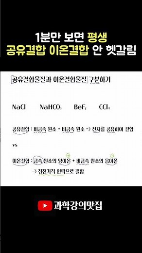 [1분 1개념] 4. 공유결합물질 vs 이온결합물질