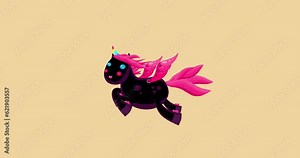 Cartoon isolated black unicorn flying character isolated. Sweet fantastic pet animal. Good for any movie, presentation, etc... Funny sweet and cute children animation seamless loop.