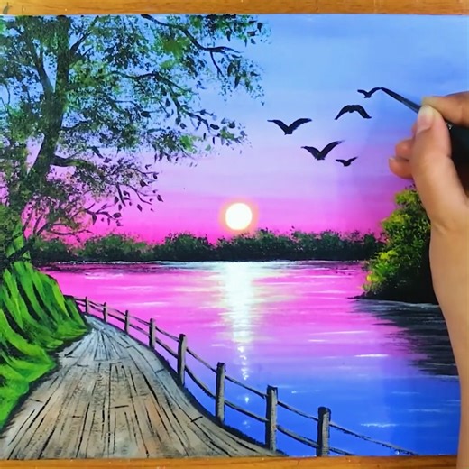 Purple Sunset Acrylic Painting on Canvas #landscape #Sunset #Acrylic #Painting #Canvas | Zil Acrylic Painting