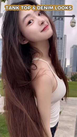 Summer Tank Top & Denim Shorts Lookbook 👀 Outdoor Vibe #hotgirl #beautiful ##ootd
