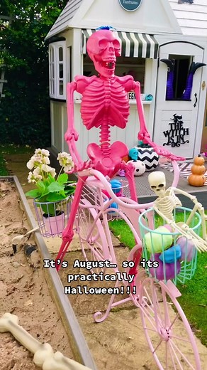 Halloween Skeleton Riding a Pink Bicycle Decoration