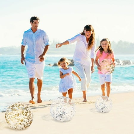4 Pieces Sequin Beach Ball Inflatable Beach Ball Glitter Confetti Beach Ball Jumbo Pool Toys for Swimming Pool Outdoor Summer Party Favors, Gold, Silver - Walmart.ca