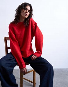 Topshop knitted clean exposed seam jumper in red | ASOS