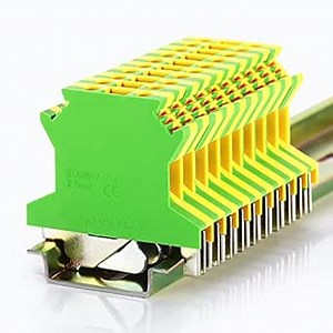 10Pcs DIN Rail Mounted Ground Circuit Connection Terminal Block Screw Clamp Connector (USLKG2.5N)