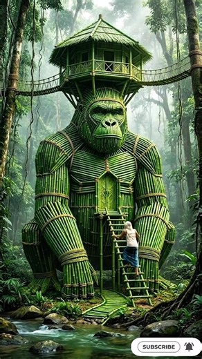 Dada Crafted a Giant Gorilla Palace 🏡 | Beautiful Handmade Bamboo Craft #bamboohouse #gorilla
