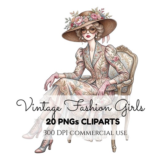 Vintage Fashion Girls Clipart PNG Bundle, Fashion Girls Watercolor PNG, Vintage Clipart, Sublimation Cliparts, Fashion PNG Collection - Etsy