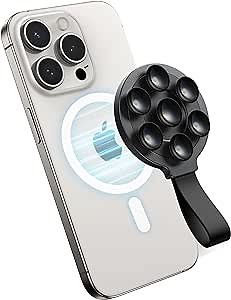 Suction Phone Case Mount, Magnetic Silicone Suction Cup Phone Grip Holder Stand for iPhone 16 Pro Max, Hands-Free Cell Phone Accessory Holder for Selfies and Tiktok Videos, Creator and Sharer