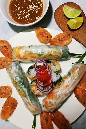 Fresh spring rolls recipe with best sauce | Goi cuon (Vietnamese fresh spring rolls) | #Shorts