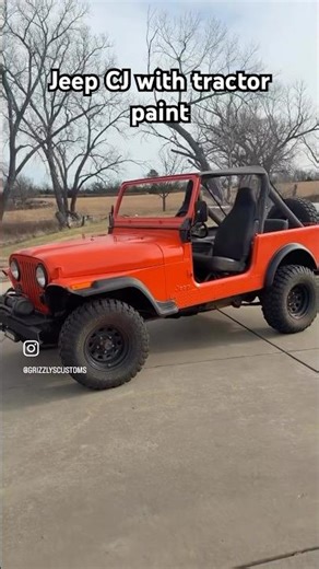 Finishing touches on freshly tractor painted Jeep CJ7. #jeep #automobile #tractorpaint #orangejeep