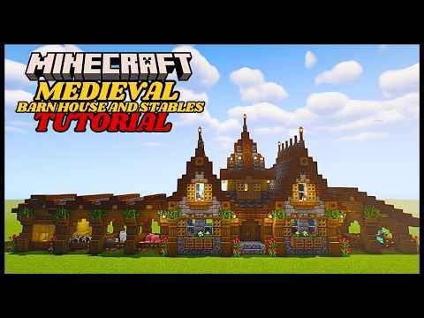 MINECRAFT : EASY! Medieval Barn House and Stables TUTORIAL | JAVA & BEDROCK