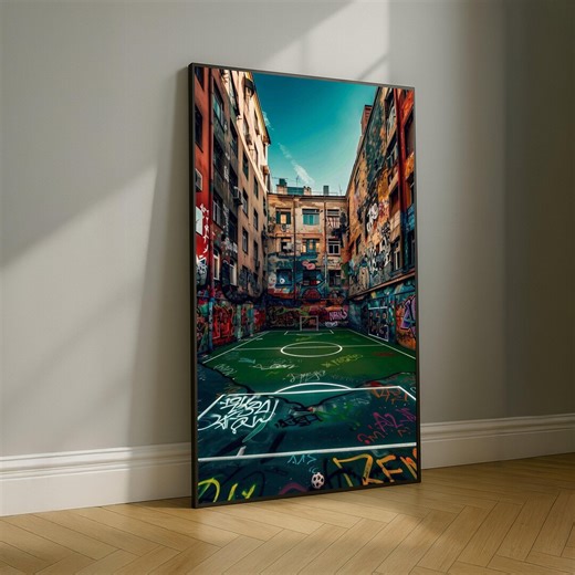Urban Graffiti Soccer Court Canvas, Street Art Wall Decor, Vibrant Outdoor Sports Canvas, City Life Wall Art, Modern Urban Landscape - Etsy