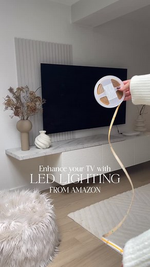 L E D L i g h t i n g ✨ - The best thing we did to our TV wall was add LED lighting to the back of the TV. These LED strips are so affordable and easy to use. It only takes minutes. We’ve had this on your TV for a few years now and its still going strong! The lighting i use is from @amazonuk - its really good quality and comes with a remote, and is also dimmable. - Comment link and i will send the link to your DMs (make sure you are following me) or you can shop via my Amazon Storefront or in my
