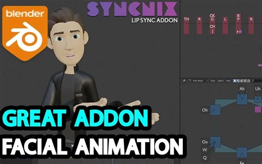 iBlender中文版插件 Syncnix Blender插件教程 嘴唇同步表情面部唇形同步形状键