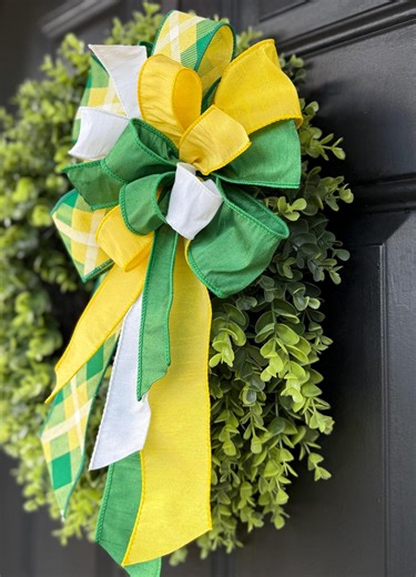 Augusta Door Bow | Spring Easter Porch Decor | Classic Plaid Ribbon Accent - Etsy