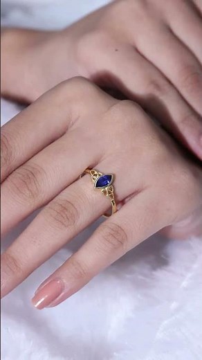 Marquise Blue Sapphire Celtic Ring | 4x8MM Bezel Set Gold Solitaire Ring