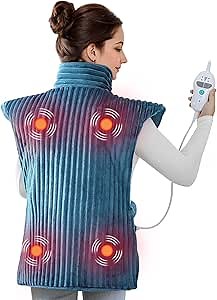 Dowin Heating Pads for Back Pain Relief,Wearable Electric Heating Pad with Massager, 24"x35" Extra Large Heated Pad for Neck and Shoulders Cramps,Auto-Shut Off,Machine Washable (Teal)