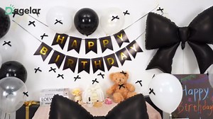 Black Bow Birthday Decorations, Happy Birthday Banner with Satin Ribbon Mini Bows Decor, 38inch Bow Foil Balloons and Black White Clear Balloon for Girls Women Birthday Bows Theme Party Supplies