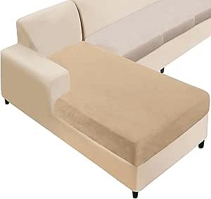 NAISI Sectional Couch Cover 1 Piece Velvet Separate Chaise Lounge Cover Soft Stretch Sofa Slipcovers for Left/Right Chaise Sectional Couch(Chaise Lounge,Camel)
