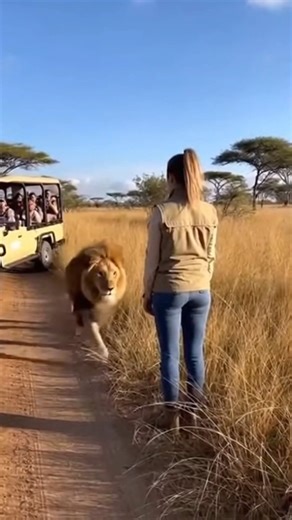 She Opened Her Arms to a Wild Lion… What Happened Next Left Tourists Frozen in Silence | Unbelievable Human–Lion Bond in the African Savanna In the heart of the African savanna, beneath a blazing blue sky and surrounded by golden grass and ancient acacia trees, an extraordinary moment unfolds. A woman stands calmly as a massive male lion walks straight toward her. No fear. No barriers. Just trust. What happens next defies everything we think we know about wild predators. Instead of aggression, t