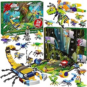 Christmas Advent Calendar 2025 with Insect Building Blocks for Kids, 24 Days Christmas Countdown Calendars 12 In 1 Building Blocks Stem Toys for Boys Girls Toddler Xmas Stocking Stuffers Holiday Gifts