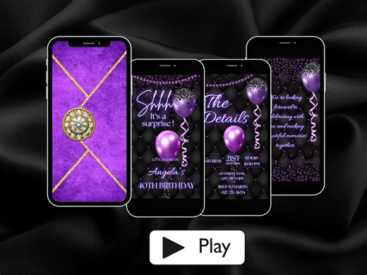 It’s A Surprise Animated Birthday Party Invitation, Digital Purple Envelope Template Video Invite Flyer - Etsy UK