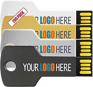[16GB-200pcs] Custom Key Shaped USB Flash Drive 16GB 200 Pack Bulk USB Drives with Personalized Logo Customized Thumb Drive Bulk Imprint Memory Sticks with Brand Name
