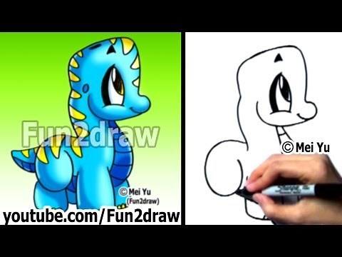 Easy Drawings - How to Draw a Cartoon Dinosaur - Drawing Tutorials - Fun2draw (Online Art Lessons)