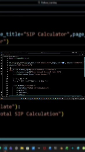 SIP calculator created by me.....#coding #python #sip