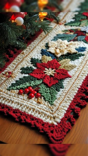 beautiful handknitted crochet Table runner design