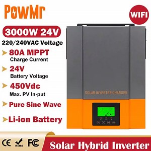 [Hot Item] Powmr Single Phase 3200W 24V 220V Inbuilt 80A MPPT Charge Controller 3.2kw Pure Sine Wave off Grid Hybrid Solar Inverter