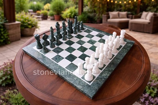 Green Marble Chess Set, Handcrafted Chess Board, Elegant Stone Chess Piece, Adult Board Games, Gift for Him - Etsy UK