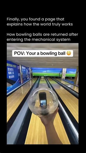How The World Truly Works on Instagram: "What feels like a simple return is actually a coordinated mechanical system—once a bowling ball enters the lane machinery, sensors detect its position and guide it into a network of conveyors and rotating belts beneath the floor. The ball is lifted, redirected, and rolled through curved tracks designed to slow it safely while keeping it aligned. Elevators then raise it back up to the ball rack, timing its release so balls don’t collide or jam. It’s a hidd