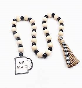 Coffee bar Decor, Coffee Wood Bead Garland, Coffee bar Accessories, Coffee Accessories for Coffee bar,Coffee Decor for Farmhouse Tiered Tray Decor Kitchen Wall Rustic Coffee Bar and Home Decorations