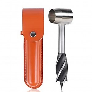 Bushcraft Hand Auger Wrench, Hand Auger for Bushcraft Backpack and Camping, Manual Auger Outdoor Wood Peg and Hole Maker Bushcraft Gear Bushcrafting Tools (Leather Case Brown)