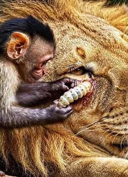 Incredible Rescue! Monkey Removes Giant Botfly from Lion's Eye 🦁 #asmr #wildlife #animals