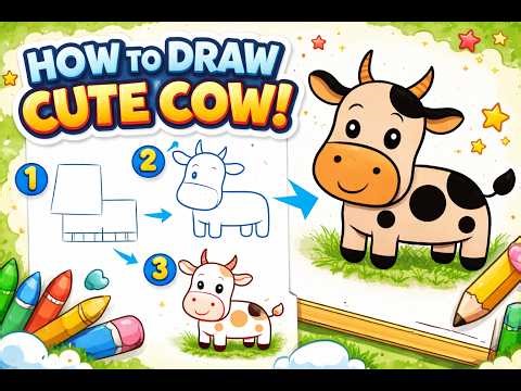 How to Draw a Cute Cow for Kids 🐮 | Easy Step by Step Drawing Tutorial | Draw Easily