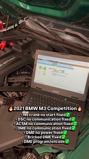 rai automotive on Instagram: "🔥2021 BMW M3 Competition🔥 • No crank no start fixed✅ • DSC no communication fixed✅ • ACSM no communication fixed✅ • DME no communication fixed✅ • DME no power fixed✅ • Bricked DME fixed✅ • DME program/encode✅"