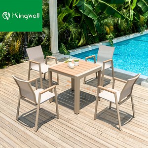 [Hot Item] Garden Patio Plastic Wood Outdoor Dining Table and Chairs with Customized Color