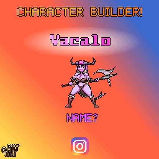 Volt Jolt on Instagram: "The Characters are complete! Only one of FIVE can be the best! WHO WOULD WIN? Sajra from Patreon, A dextrous scimitar wielding elf with a magic missile firing ball? Or Adam Sandler from Tiktok? a famous act- I mean Strong Tiefling with a large axe and a super shotgun. The other socials are voting on Vacalo! #aseprite #oc #pixelart #pixel #animation #character"