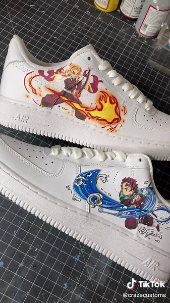 Rate this design 👀 #Demonslayer #Animeartsy #animeartist #animeaf1 #customfootwear #customaf1s #rengokukyojuro #tanjirou #animefanart