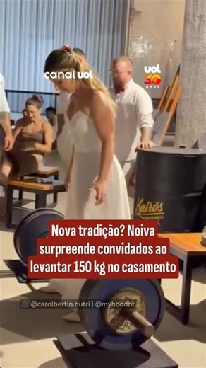 Nova tradição? Noiva surpreende convidados ao levantar 150 kg no casamento